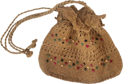 Vintage Straw Crochet Drawstring Bucket Bag