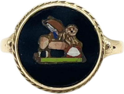 Antique Victorian Pietra Dura Lion Signet Ring