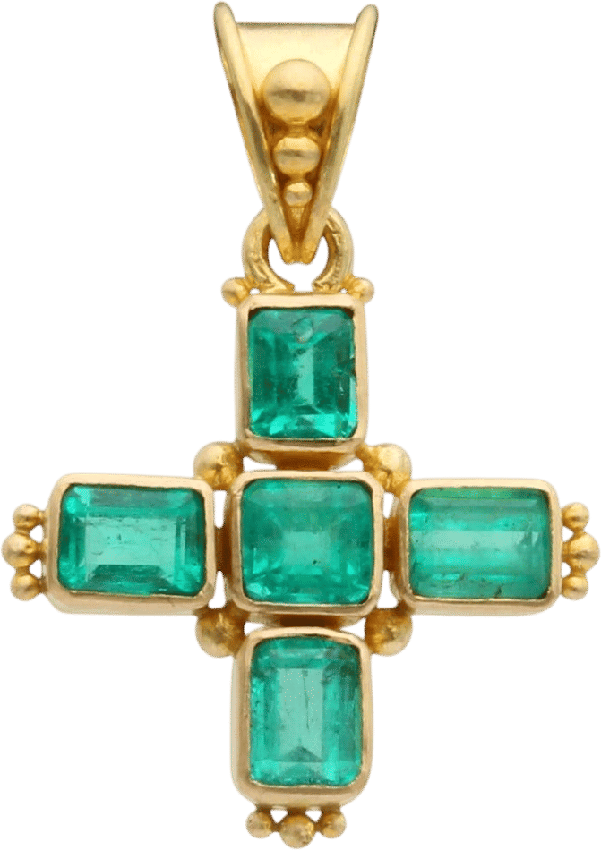1.1 Carats Colombian Emerald 18K Gold Cross Pendant