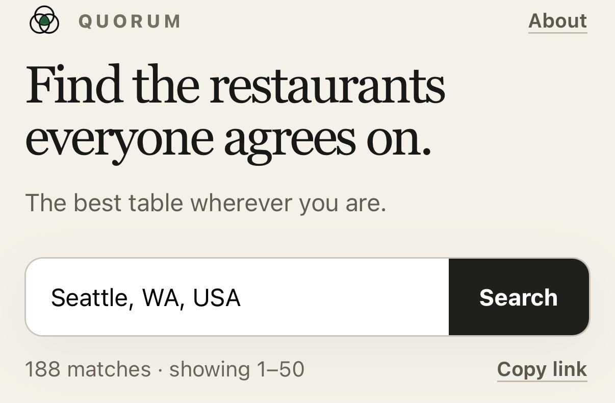 Quorum.guide - find the restaurants everyone agrees on!