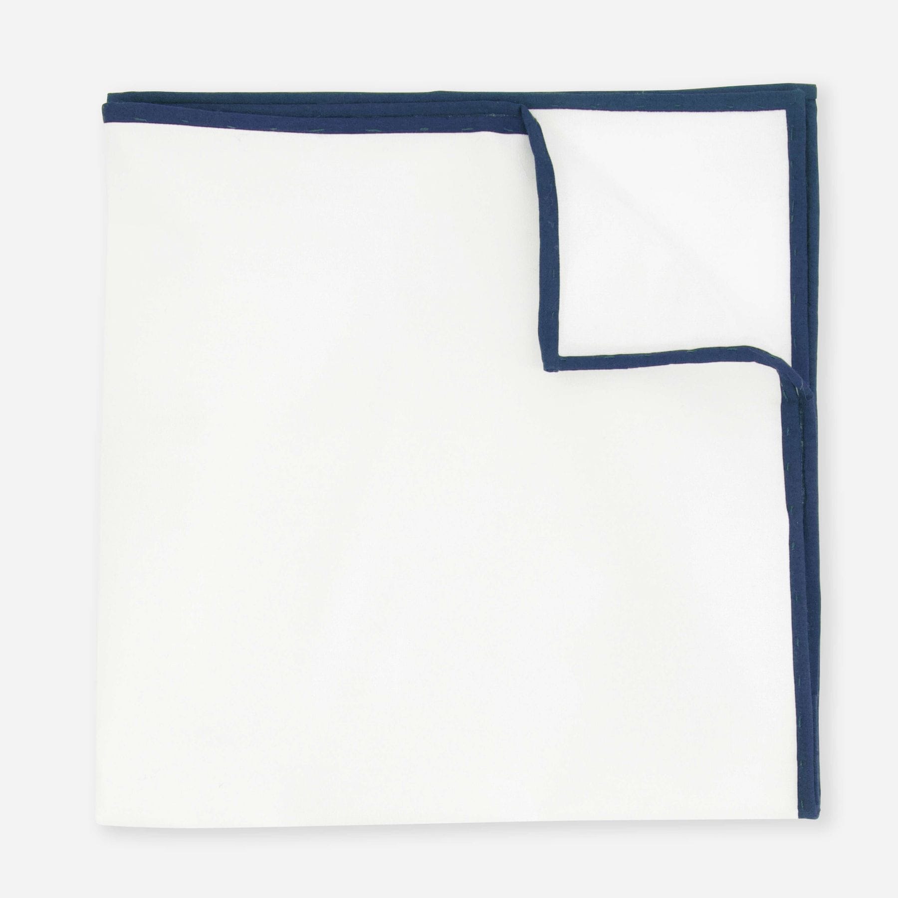 the tie bar pocket square (white cotton, navy border)