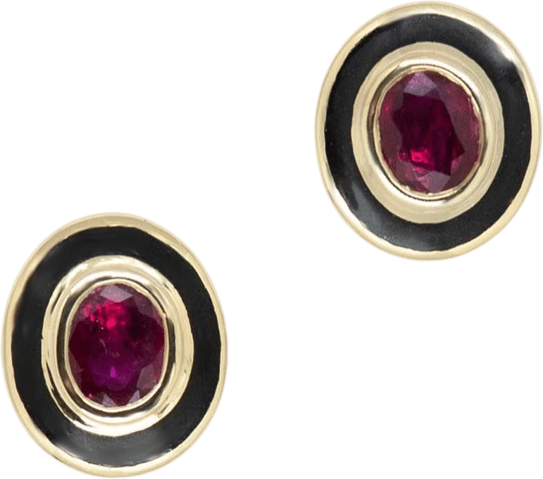 Enamel and Ruby Stud Earrings