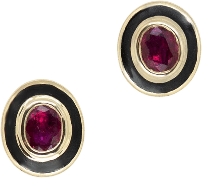 Enamel and Ruby Stud Earrings
