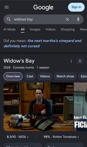 Searching “Widow’s Bay” on Google