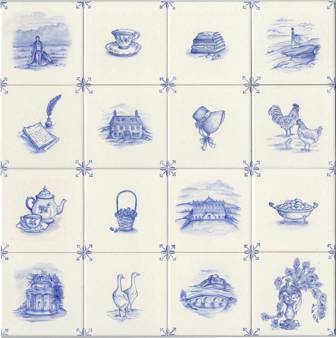 The Jane Austen Collection: Hand-painted Delft-inspired Ceramic Tiles