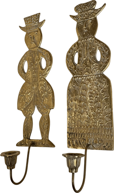 Vintage Danish Folk Art Brass Candle Sconces