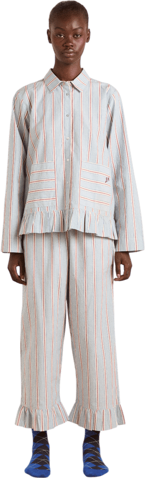 frill florie pj set - blue/burg stripe
